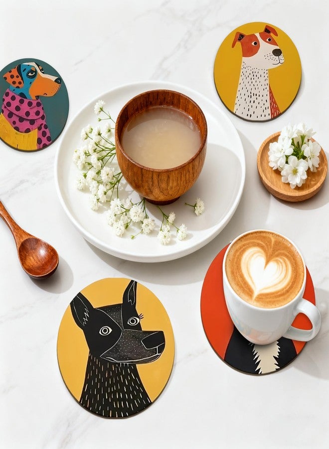 IIDEA Set of 6 Wood Coasters with Holder,Funny Cute Dog Drink Cup Wooden Coasters for Table Protection Absorbent Cork Base Farmhouse Housewarming Gifts,Heat-Resistant - Image 4